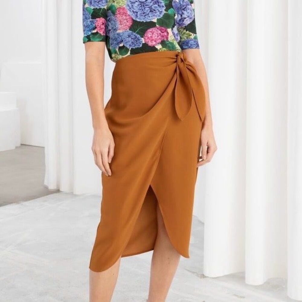 Paris Atelier & Other Stories Sarong Wrap Midi Skirt Rust Burnt Orange Size 0